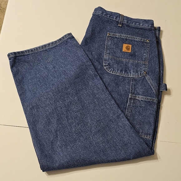 Carhartt Loose Fit Double Front Logger Dungaree Blue Denim Jeans Men's 44x30 - Picture 1 of 1